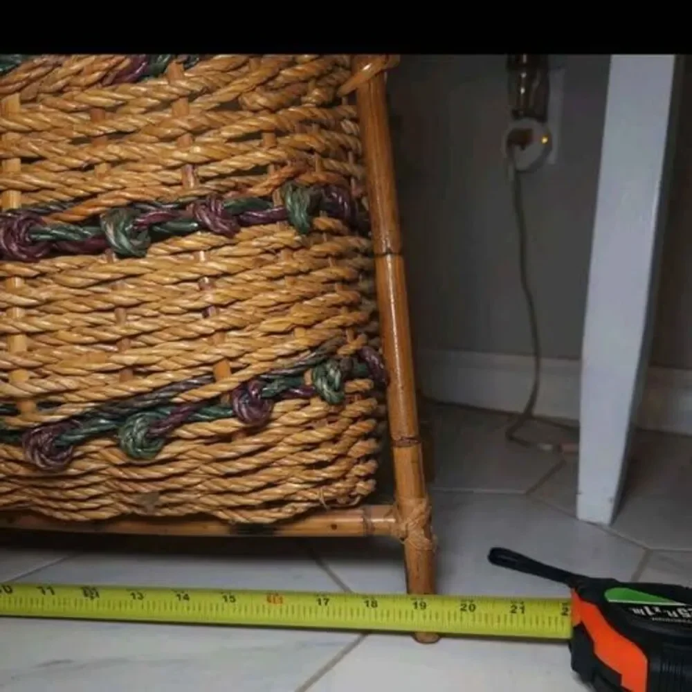 Vtg Wicker Harvest Gathering Basket With Bamboo Handle and Legs 25